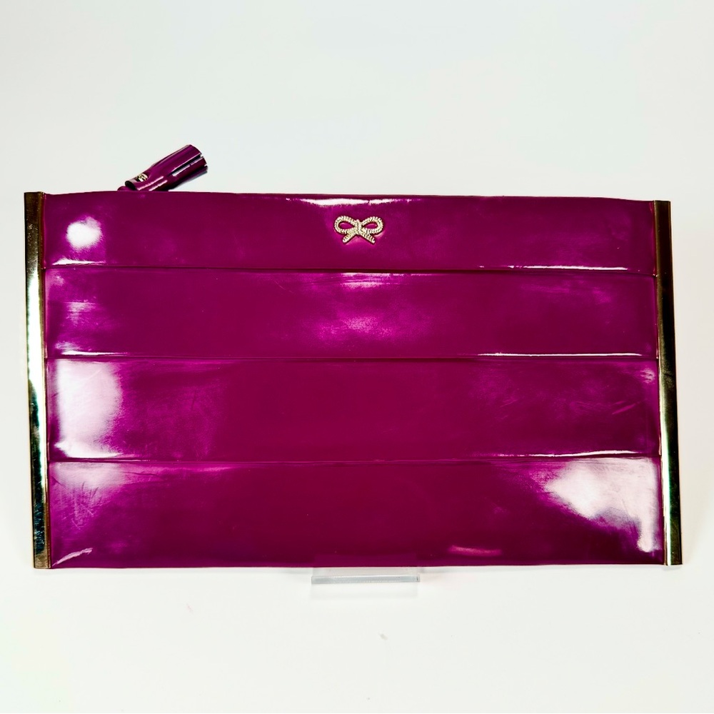 Anya Hindmarch Patent Leather Enamel Pleated Clutch Party Zip Bag in Purple